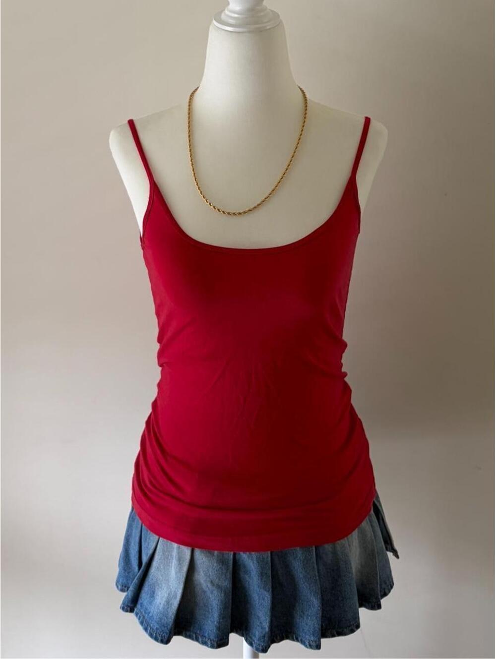Y2K Outlooks Red Spaghetti Strap Cami Tank Top